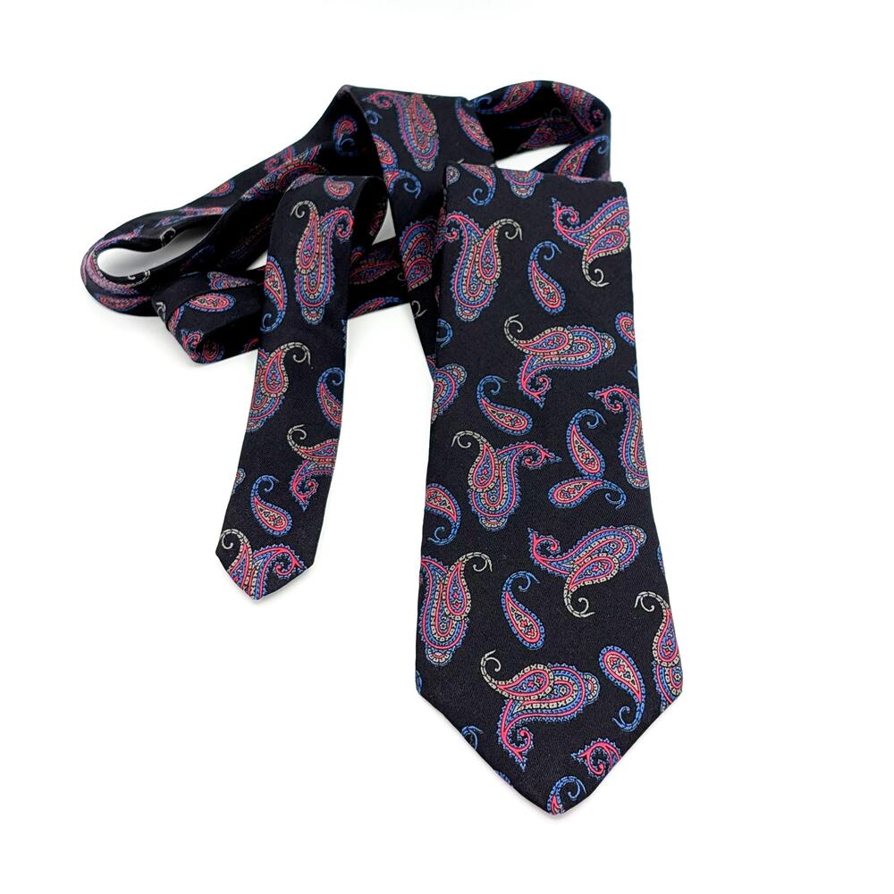 Vintage 80s Gant Silk Tie Paisley Traditional Preppy Ivy League Black Red Blue
